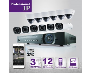 PROFESSIONAL GRADE VISTA  IP SYSTEM INCLUDES 16 HD IP 3MP CAMERA  WITH DOME MOTORIZED RANGE 100ft', HD-NVR WITH 4TB HARD DRIVE WITH POE & 12 CABLES